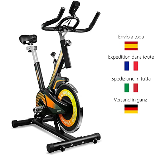 gridinlux | Trainer Alpine 6000 | Bicicleta estática Spinning | Volante Inercia 10 kg | Regulación Total de Intensidad | Pantalla LCD con pulsómetro | Fitness