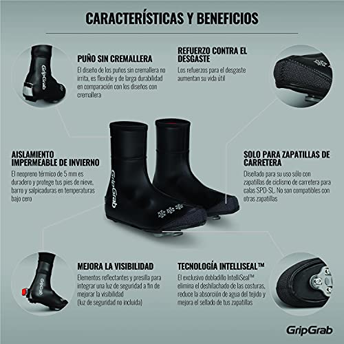 GripGrab Cubrezapatillas Ciclismo Arctic Invierno Térmicos Carretera Cortavientos 4mm Neopreno Impermeable con Forro Cubrebotas, Unisex-Adult, Negro, XXL (46-47)