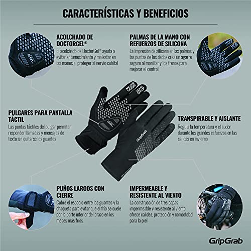 GripGrab Guantes de Ciclismo Ride Impermeables Térmicos de Invierno Cortavientos Acolchados Táctiles con Forro Polar