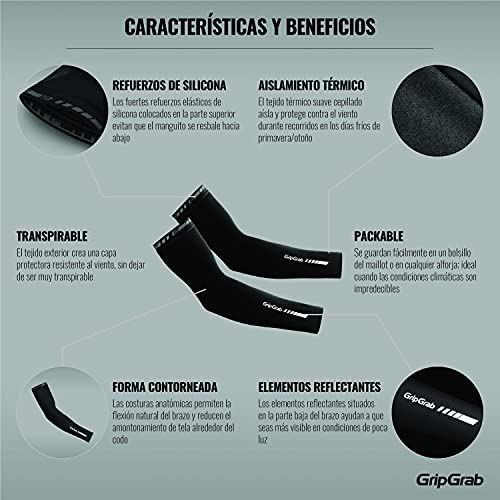 GripGrab Manguitos de Ciclismo Térmicos Clásicos Antideslizantes Calentadores de Brazos Otoño Invierno Negro y Amarillo, Adultos Unisex, M