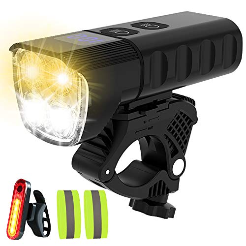 GT HITGX Luzde Bicicleta LED Recargables USB con 6400 mAh 13 Modos, 3000 lúmenes Luces de Bicicleta Delanteras y Traseras Súper Brillantes Impermeables IPX5 para Ciclismo y Camping