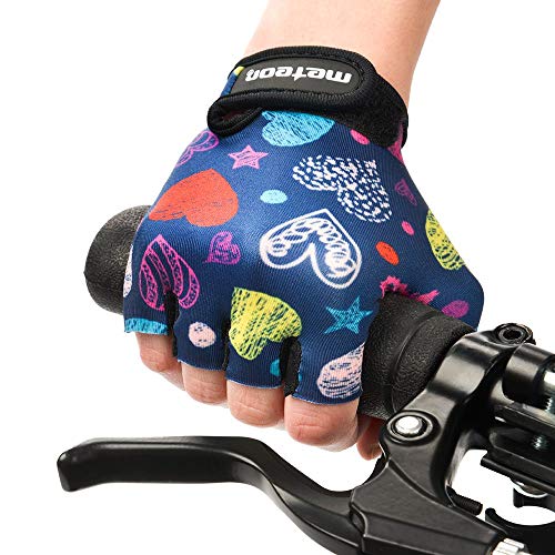 Guantes Bicicleta MTB BMX Ciclismo Montaña Carretera Fitness Gimnasio Bici Escalada Senderismo y Otros Deportes Guantes Deportivos Sin Dedos para Mujer y Hombre (JR M ~7-7,5cm, Hearts)