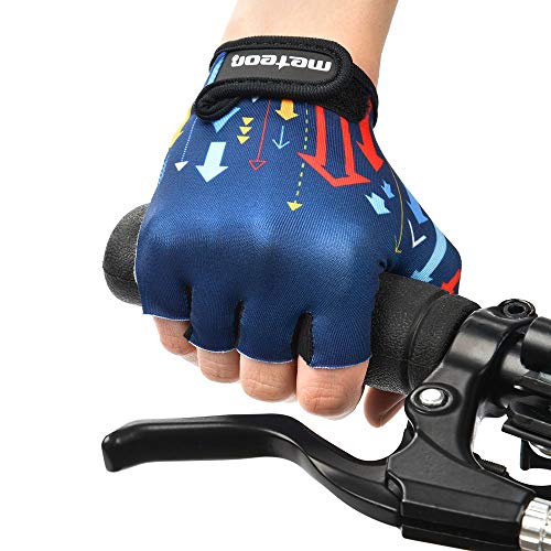 Guantes Bicicleta MTB BMX Ciclismo Montaña Carretera Fitness Gimnasio Bici Escalada Senderismo y Otros Deportes Guantes Deportivos Sin Dedos para Mujer y Hombre (JR M ~7-7,5cm, Arrows)