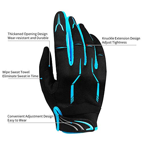 Guantes de bicicleta de deportes al aire libre guantes de bicicleta de montaña de carretera guantes de dedo completo guantes de dedo largo SBR absorción de impactos hombres y mujeres azul medio