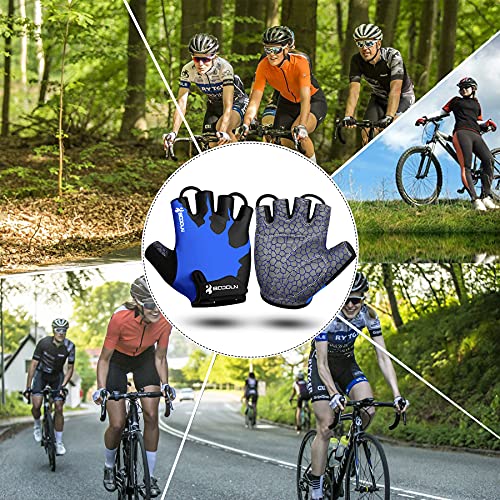 Guantes de Bicicleta Medio Dedo SBR Acolchado Absorción de Impactos Adecuado para Todos Los Deportes Azul M