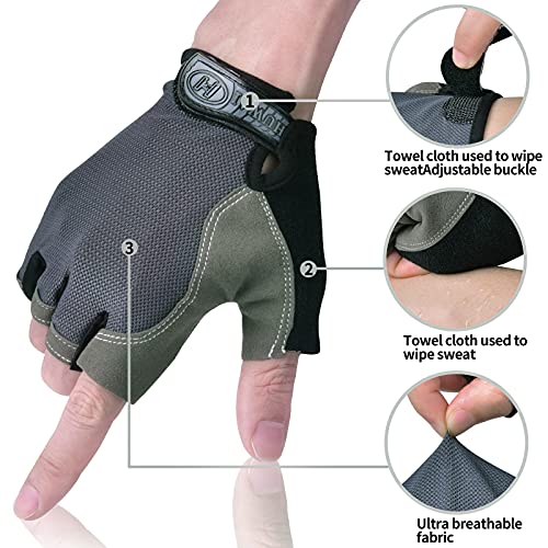 Guantes de Ciclismo Hombre Guantes Verano de Bici de Carretera Guantes Deportivos para Gimnasio Entrenamiento, Antideslizante Guante Transpirable MTB Guante de Medio Dedo para Hombre y Mujer, Gris XL