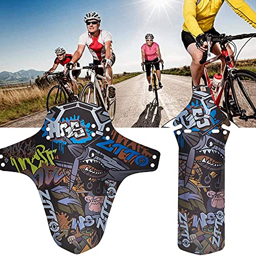 Guardabarros para bicicleta MTB, 2 piezas, Fashion Printing Styles, compatibles de 26, 27,5 y 29 pulgadas, guardabarros trasero y delantero para bicicleta MTB, 8 bridas para cables