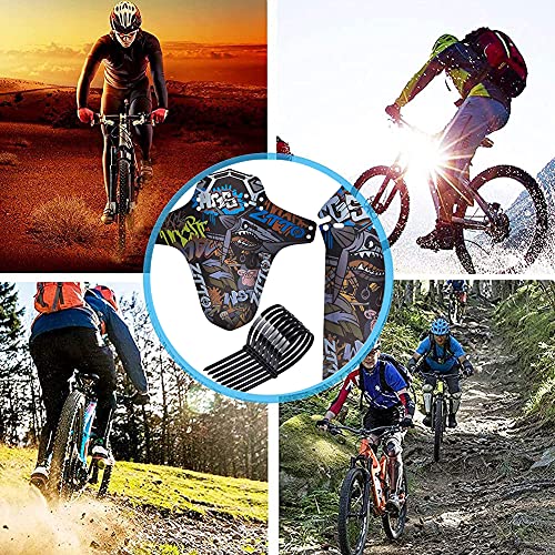 Guardabarros para bicicleta MTB, 2 piezas, Fashion Printing Styles, compatibles de 26, 27,5 y 29 pulgadas, guardabarros trasero y delantero para bicicleta MTB, 8 bridas para cables