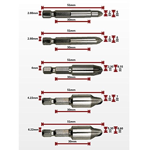 HALJIA Juego de 4 extractores y removedores de tornillos dañados hechos de H.S.S. 4341# Speed Out Juego de brocas para quitar tornillos rotos o dañados.