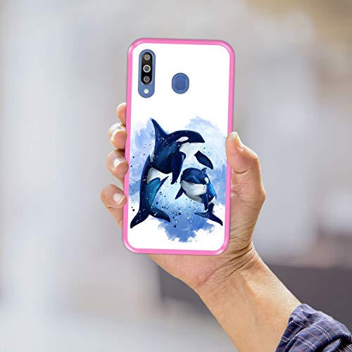 Hapdey Funda Rosa para [ Samsung Galaxy M30 ] diseño [ Fauna, Ballenas ] Carcasa Silicona Flexible TPU