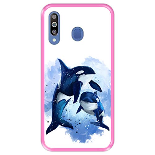 Hapdey Funda Rosa para [ Samsung Galaxy M30 ] diseño [ Fauna, Ballenas ] Carcasa Silicona Flexible TPU