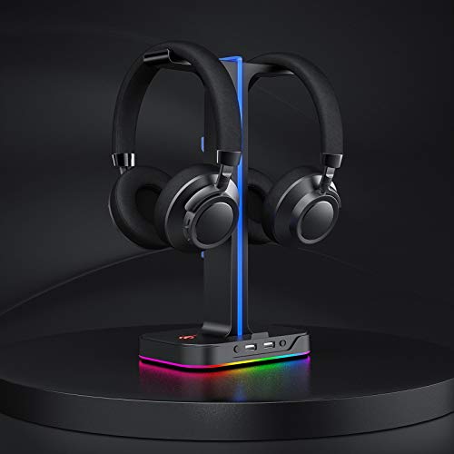 havit RGB Soporte de Cascos Gaming Dual con 2 Cargador USB,Soporte para Auriculares Gaming con 7 Modos de iluminación,para PC/Netbook/Gamer,Negr