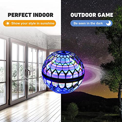 Heflashor Juguete de bola voladora, orbe volador controlado a mano, mini drone para niños volando Spinner 360 ° giratorio con luces LED Magic Flying Space UFO Boomerang Ball interior al aire libre