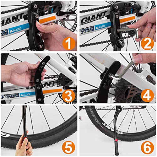 Herefun Pata de Cabra para Bicicleta, Caballete Lateral Ajustable con Pie de Goma Antideslizante, Universal Aluminio Caballetes para Bicicletas para 24"- 29" MTB, Bicicleta de Carretera (A)