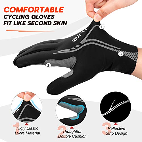 HIKENTURE Guantes de ciclismo para hombre y mujer, para bicicleta de montaña, guantes de verano, para bicicleta de carreras, de montaña, guantes largos para pantalla táctil, guantes-Black-L