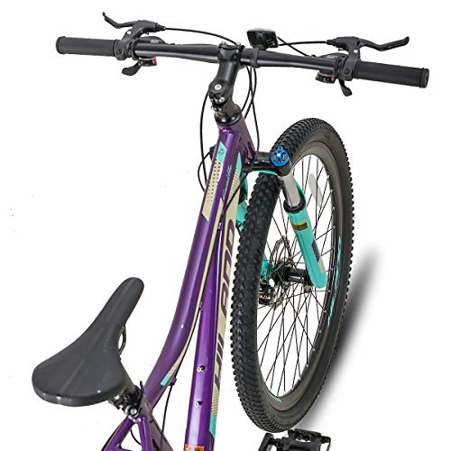 Hiland Bicicleta de montaña de 26, 27,5 Pulgadas, Cuadro de Aluminio, 24 velocidades, Disco Dual con Horquilla de suspensión Lock-out para Mujeres, Color Morado…