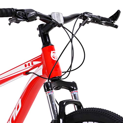 Hiland Bicicleta de montaña de aluminio, 26 pulgadas, 24 velocidades, con freno de disco Shimano, tamaño 18, color rojo