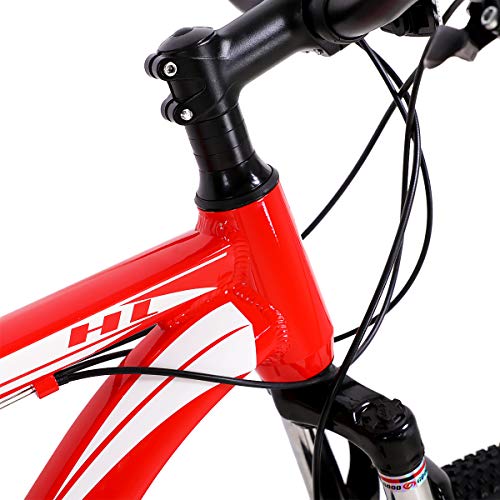 Hiland Bicicleta de montaña de aluminio, 26 pulgadas, 24 velocidades, con freno de disco Shimano, tamaño 18, color rojo