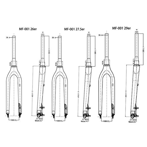 HIOD Horquillas de Bicicleta Horquilla de Fibra de Carbono Tubo Cónico de Bici de Montaña Horquilla Rígida Negro,26