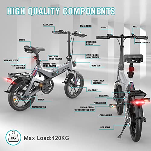 HITWAY Bicicleta eléctrica GEARSTONE, Ligera, 250 W, Plegable, eléctrica, con Asistencia de Pedal, con batería de 7,5 Ah, 16 Pulgadas, para Adolescentes y Adultos (Gris)