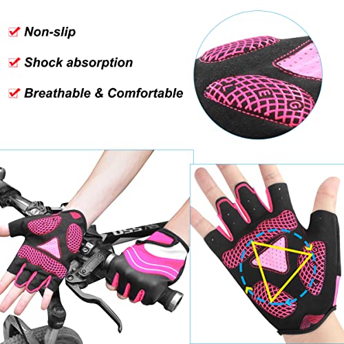 HNOOM Guantes Ciclismo, Guantes MTB para Hombre Mujeres, Guantes Bicicleta Montaña Antideslizante, Transpirable Guantes de Dedo Medio para MTB Bicicleta Bici (Rosa, S)