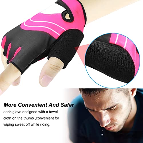 HNOOM Guantes Ciclismo, Guantes MTB para Hombre Mujeres, Guantes Bicicleta Montaña Antideslizante, Transpirable Guantes de Dedo Medio para MTB Bicicleta Bici (Rosa, S)