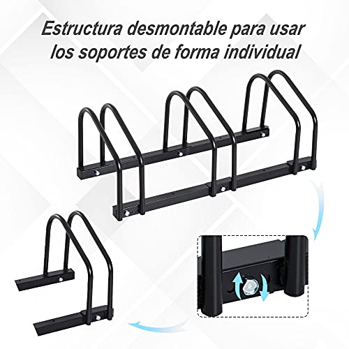 HOMCOM Aparcamiento para 3 Bicicletas Soporte de Acero para Aparcar Bicicletas en el Suelo Estacionamiento para Interior y Exterior 70,5x33x27 cm Negro