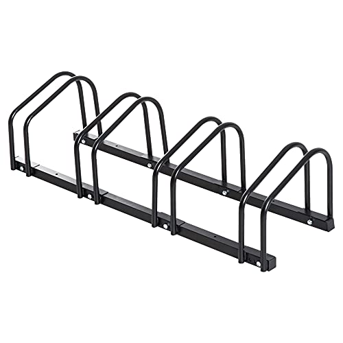 HOMCOM Aparcamiento para 4 Bicicletas Soporte de Acero para Aparcar Bicicletas en el Suelo Estacionamiento para Interior y Exterior 100x33x27 cm Negro