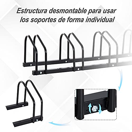 HOMCOM Aparcamiento para 4 Bicicletas Soporte de Acero para Aparcar Bicicletas en el Suelo Estacionamiento para Interior y Exterior 100x33x27 cm Negro