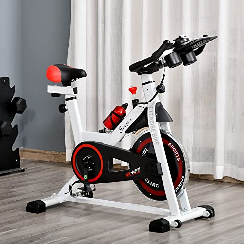 HOMCOM Bicicleta Estática Bicicleta de Fitness Pantalla LCD Asiento Manillar Ajustable Volante de Inercia 8kg Resistencia Regulable 103x53x110-114 cm Acero Blanco