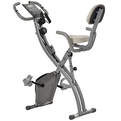 HOMCOM Bicicleta Estática Plegable Regulable en Altura Resistencia Magnética Ajustable Bicicleta de Ejercicio Fitness con Pantalla LCD y Asiento con Respaldo 97x51x115 cm Gris