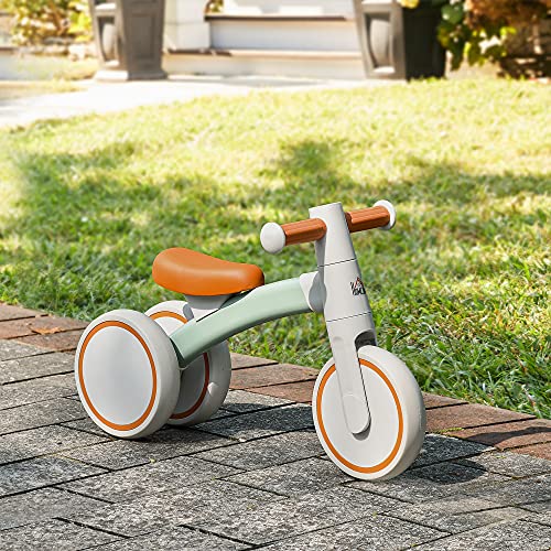 HOMCOM Bicicleta sin Pedales para Niños de 1-3 Años Bicicleta de Equilibrio con 3 Ruedas Silenciosas Correpasillos Triciclo de Bebé 60x24x37 cm Marrón