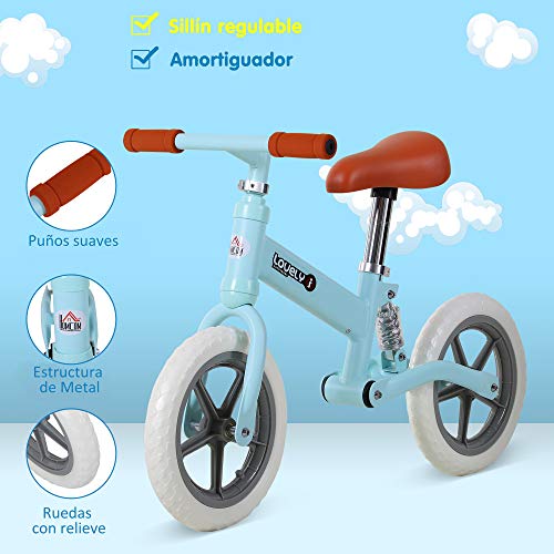 HOMCOM Bicicleta Sin Pedales para Niños Mayores de 2 Años Bicicleta Entrenamiento Equilibrio con Sillín Regulable Acolchado Rueda Antideslizante Carga 25 kg 85x36x54 cm Color Azul