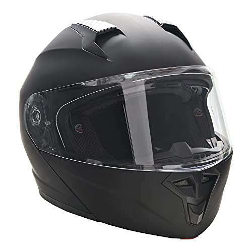 HOMCOM Casco de Moto Integral Talla L-59 cm Casco de Motocicleta con Doble Visera Cabezal Anticolisión y Ventilaciones con Certificación Europea Unisex Color Negro