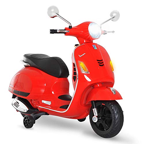 HOMCOM Moto Eléctrica Infantil Coche Triciclo Vespa Scooter Eléctrico a Batería con Luz MP3 USB Bocina para Niños Más de 3 Años Carga 30kg