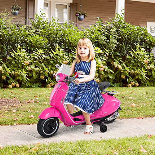 HOMCOM Moto Eléctrica VESPA para Niños Mayores de 3 Años Motocicleta  Infantil Autorizada de VESPA con Faros Música 2 Ruedas Auxiliares 108x49x75  cm Rojo 4