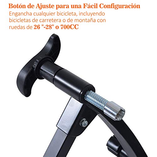 HOMCOM Rodillo de Bicicleta Entrenamiento Plegable con Resistencia Magnética para Ruedas de 26-28 Pulgadas Soporte Entrenador Bici para Casa Interior 54,5x47,2x39,1 cm Negro