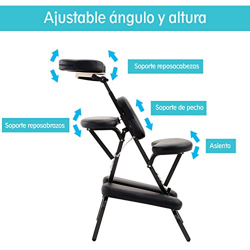 HOMCOM Silla de Masaje Plegable Portátil para Fisioterapia Rehabilitación Tatuaje Sillón de Tratamiento Ajustable con Bolsa de Transporte Acero Carga 150kg