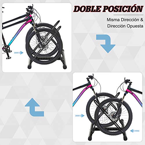 HOMCOM Soporte de Estacionamiento para 2 Bicicletas Garaje Interior Exterior Estable Fácil de Montar Portátil Almohadilla Antideslizante Tubo de Metal 60x54x57 cm Negro