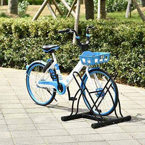 HOMCOM Soporte de Estacionamiento para 2 Bicicletas Garaje Interior Exterior Estable Fácil de Montar Portátil Almohadilla Antideslizante Tubo de Metal 60x54x57 cm Negro