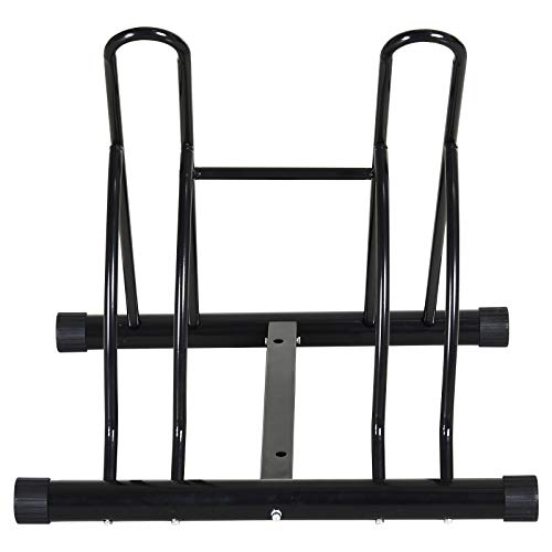 HOMCOM Soporte de Estacionamiento para 2 Bicicletas Garaje Interior Exterior Estable Fácil de Montar Portátil Almohadilla Antideslizante Tubo de Metal 60x54x57 cm Negro