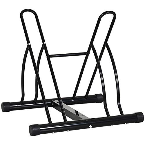 HOMCOM Soporte de Estacionamiento para 2 Bicicletas Garaje Interior Exterior Estable Fácil de Montar Portátil Almohadilla Antideslizante Tubo de Metal 60x54x57 cm Negro