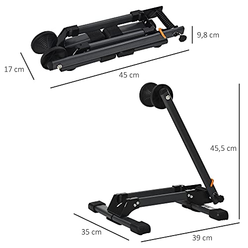 HOMCOM Soporte Suelo para Bicicletas Plegable Portátil Aparcamiento de Rueda para MTB Garaje Vehículo Carretera 39x35x45,5 cm Negro