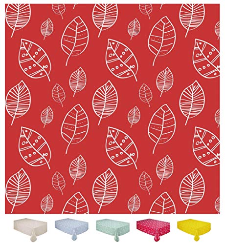 Home Direct Mantel de Hule, Rectangular 140 x 200cm, Hojas, Rojo