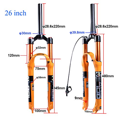 Horquilla de suspensión de Bicicleta MTB, 27.5'' Horquilla Delantera de Bicicleta de montaña Horquilla de aleación con amortiguación de Choque Horquilla Recta (Bloqueo Remoto)