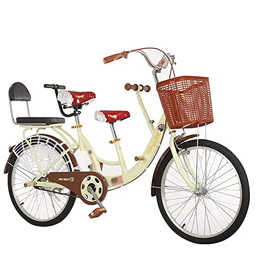 HUAQINEI Bicicleta Coche para Padres e Hijos de 22 Pulgadas Coche para Madre e Hijo Bicicleta tándem de Dos plazas con Bicicletas para niños Modelos para Mujeres para Mujeres, Amarillo