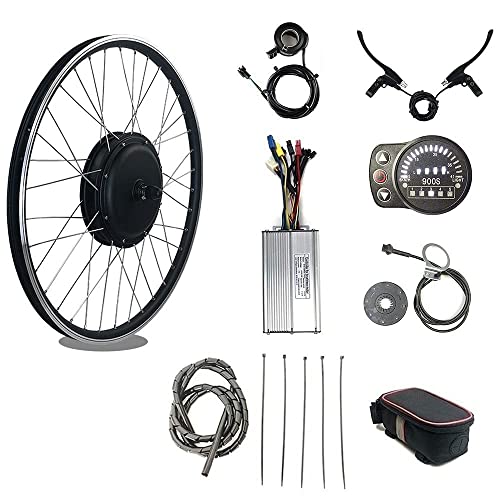 HYCy Kit de conversión de Bicicleta eléctrica, Motor de Cubo de Rueda sin Engranajes sin escobillas Delantero de 48V 1500W, Motor de Alta Velocidad, Rueda Ebike de 24 Pulgadas, con Cont