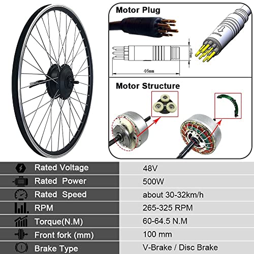 HYCy Kit de conversión ebike 48V 500W Motor de Cubo de Engranaje sin escobillas de Rueda Delantera, Ruedas 27.5 Pulgadas para Kit de conversión de Bicicleta eléctrica, con Pantalla LCD3