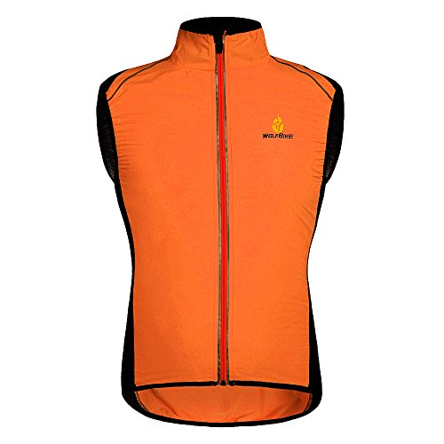 HYSENM Chaleco sin mangas para ciclismo y bicicleta de montaña Cortavientos Transpirable Reflectante Poliéster L Naranja