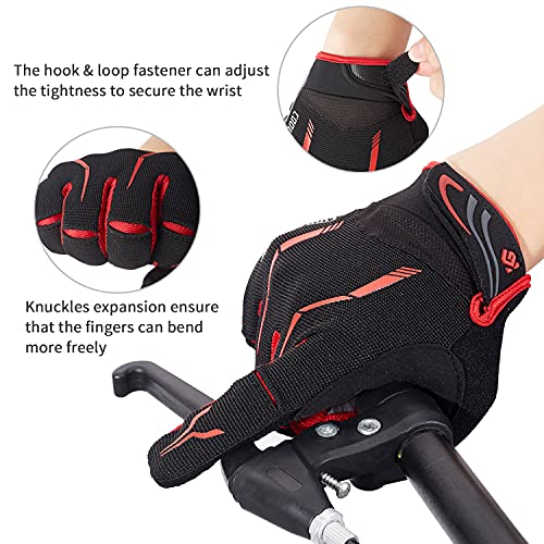 I Kua Fly Guantes Ciclismo Antideslizante Pantalla Táctil Guantes MTB para Hombre Mujer Gel Almohadilla Guantes de Bicicleta MTB Bici (Rojo, L)